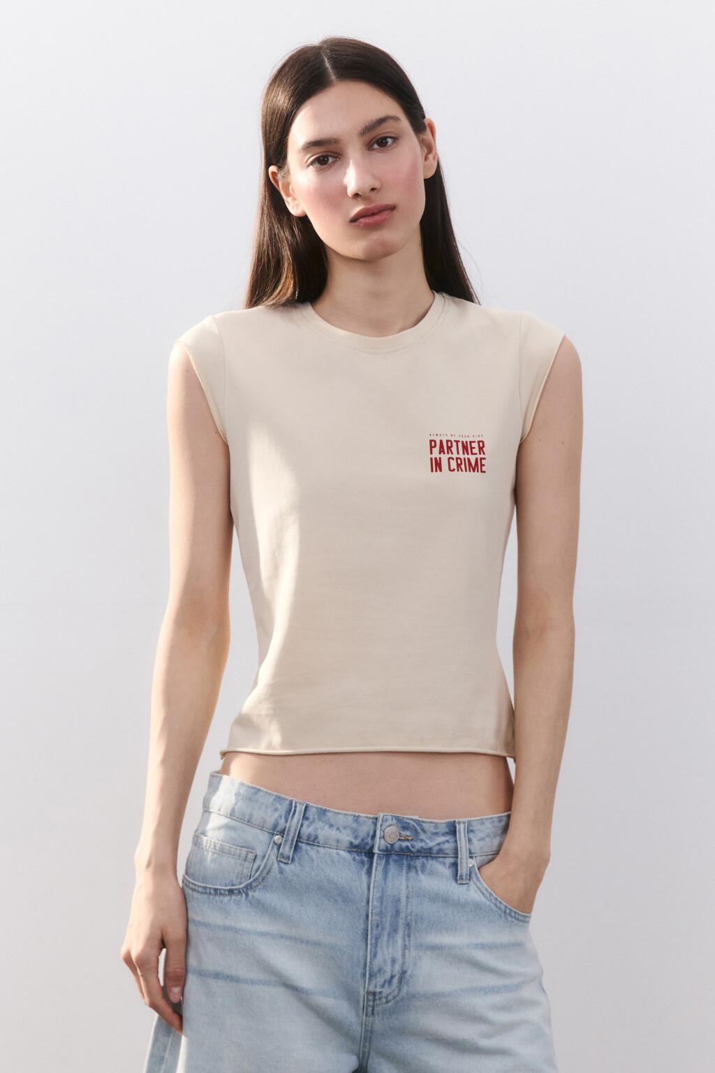 Футболка с принтом и рукавами-крылышками - цвет бежевый - 2