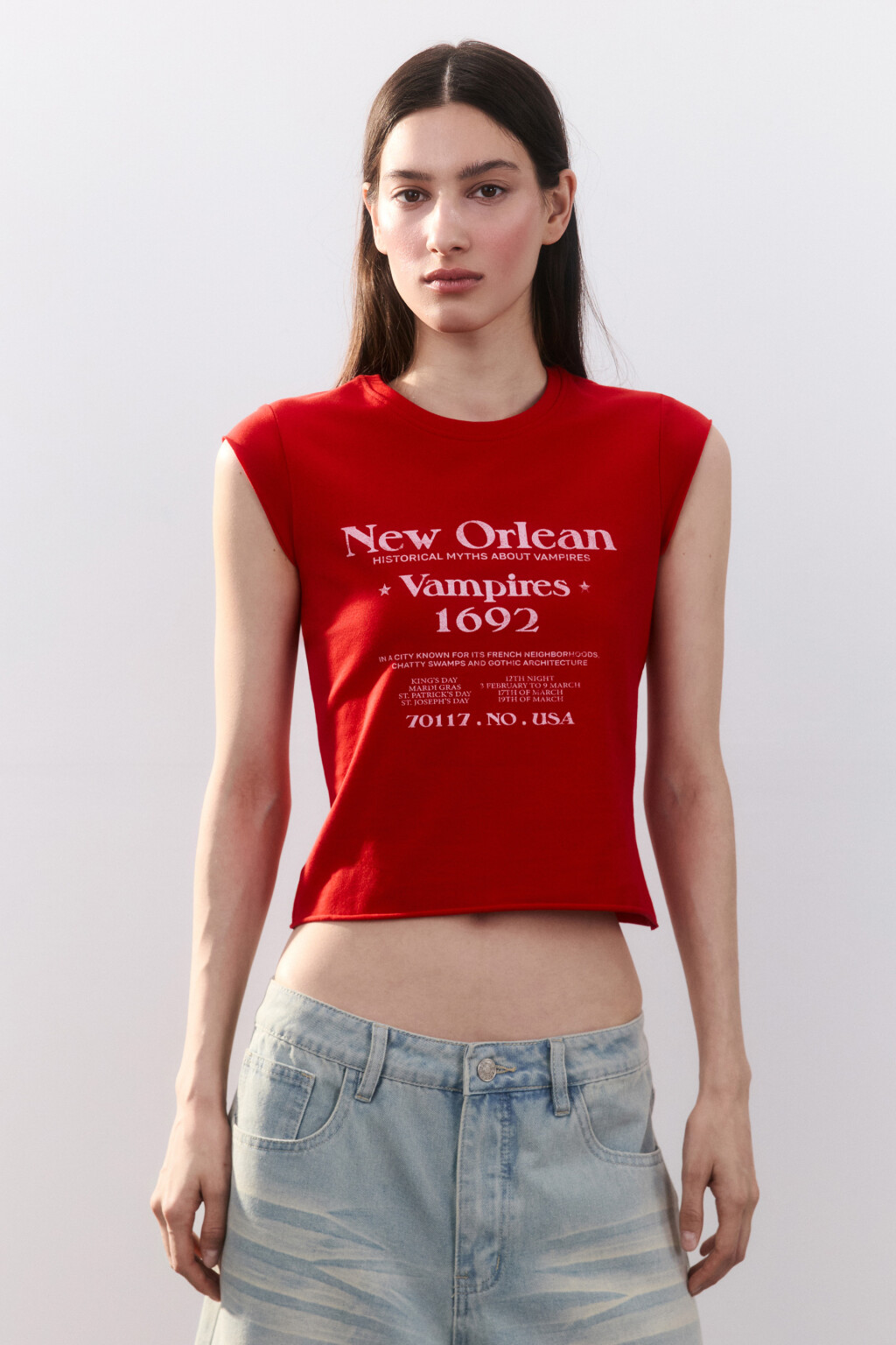 Футболка с принтом и рукавами-крылышками - цвет красный - 1