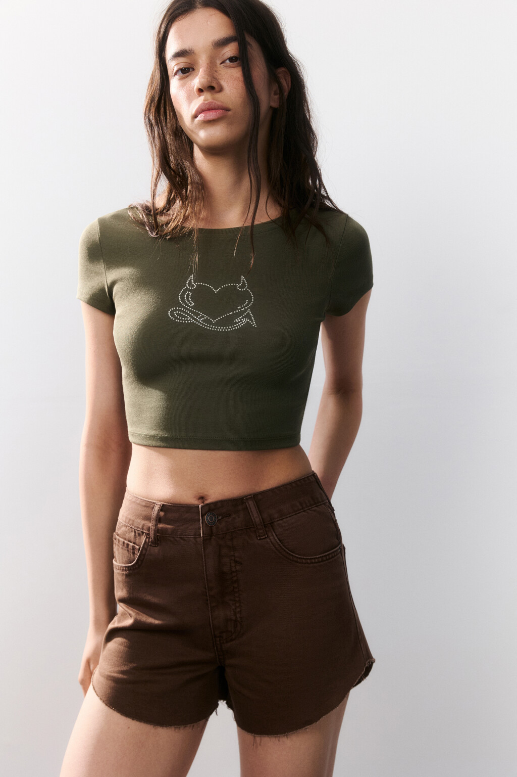 Футболка-топ с принтом из страз - цвет зеленый - 1