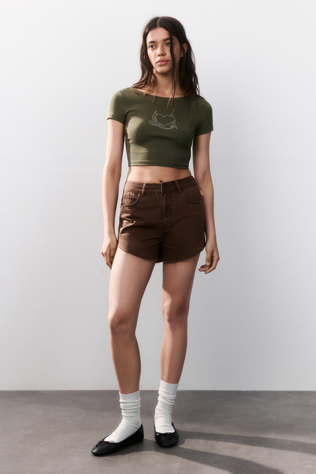 Футболка-топ с принтом из страз - цвет зеленый - 4