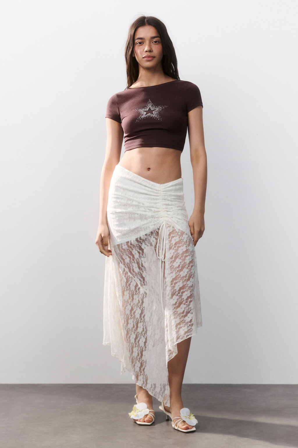 Футболка-топ с принтом из страз - цвет коричневый - 4