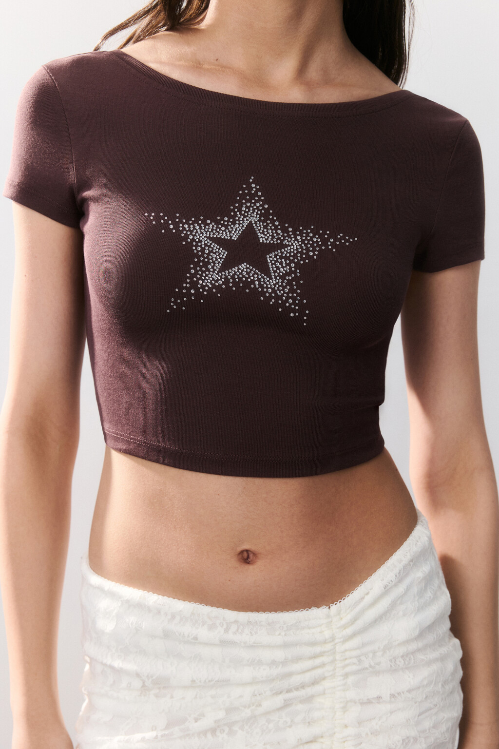 Футболка-топ с принтом из страз - цвет коричневый - 5