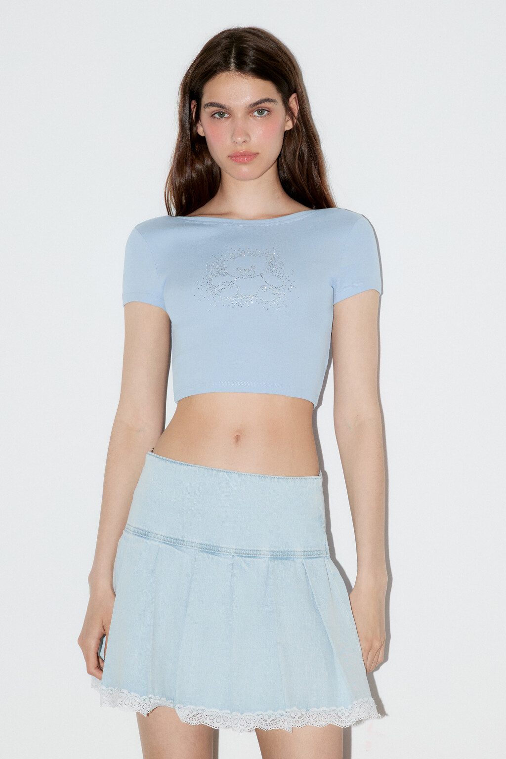 Футболка-топ с принтом из страз - цвет голубой - 3