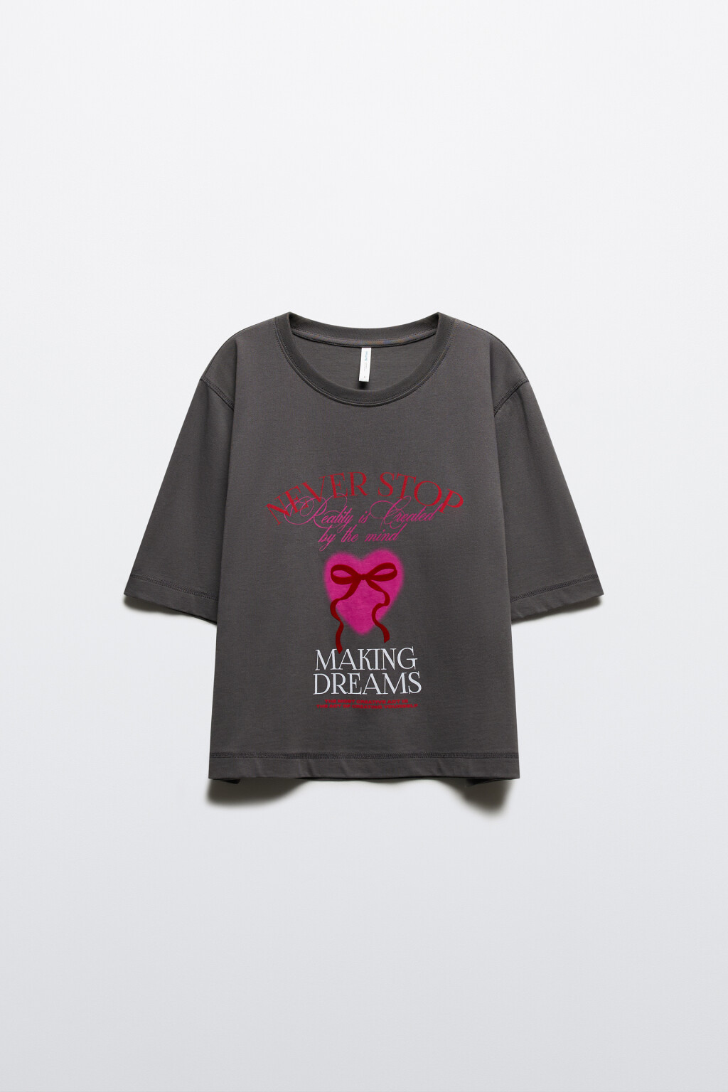 Футболка oversize укороченная с принтом - цвет серый - 7