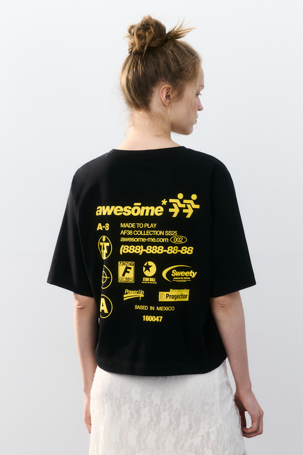 Футболка oversize укороченная с принтом - цвет черный - 3