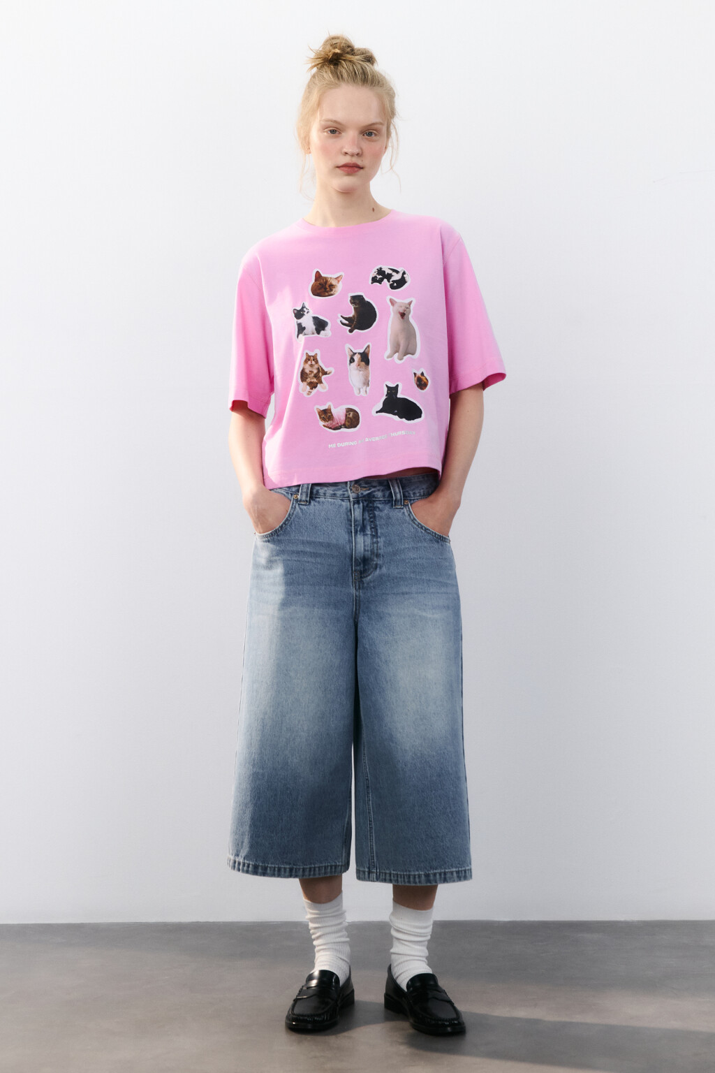 Футболка oversize укороченная с принтом - цвет розовый - 5