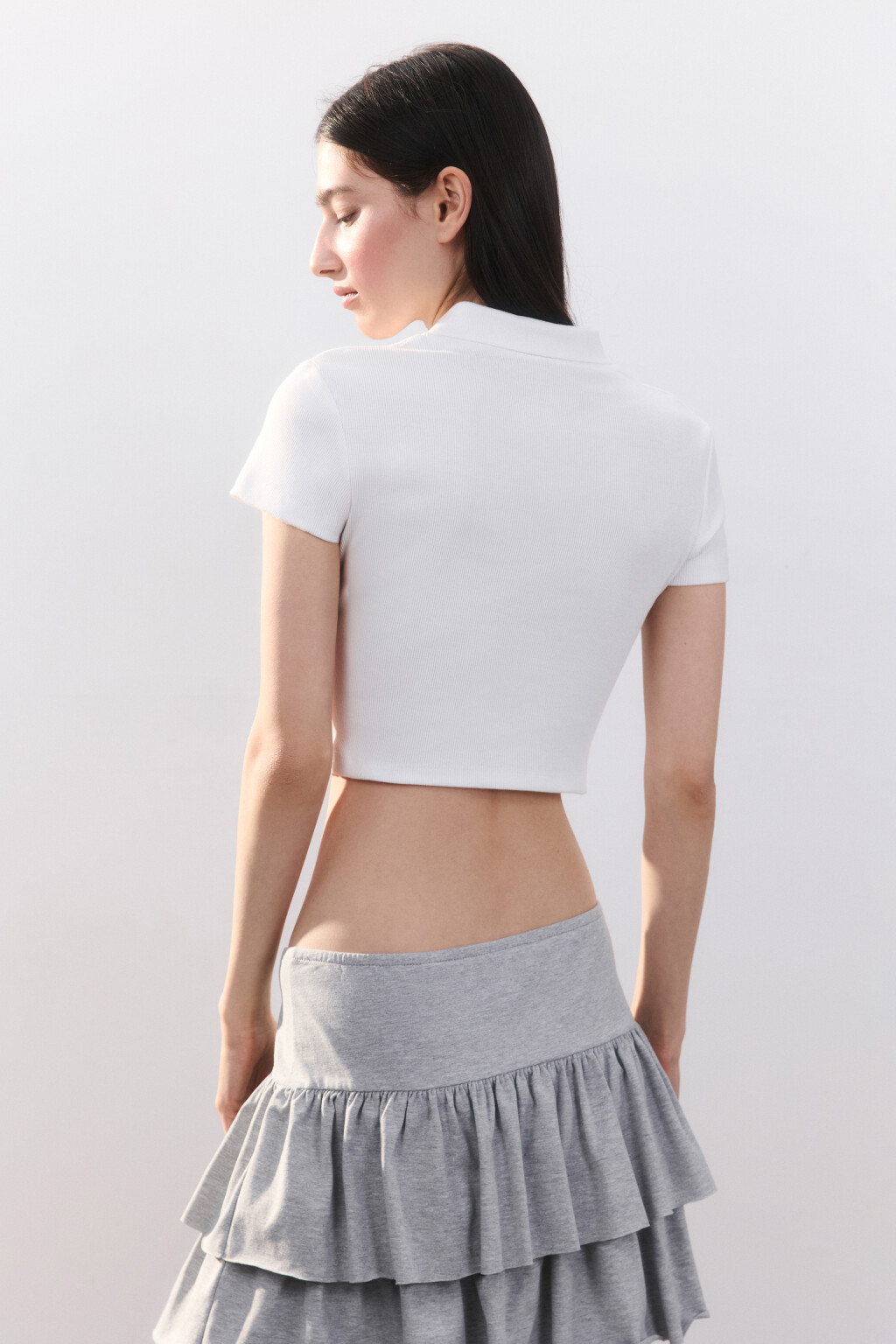 Джемпер-поло укороченный в рубчик - цвет белый - 3