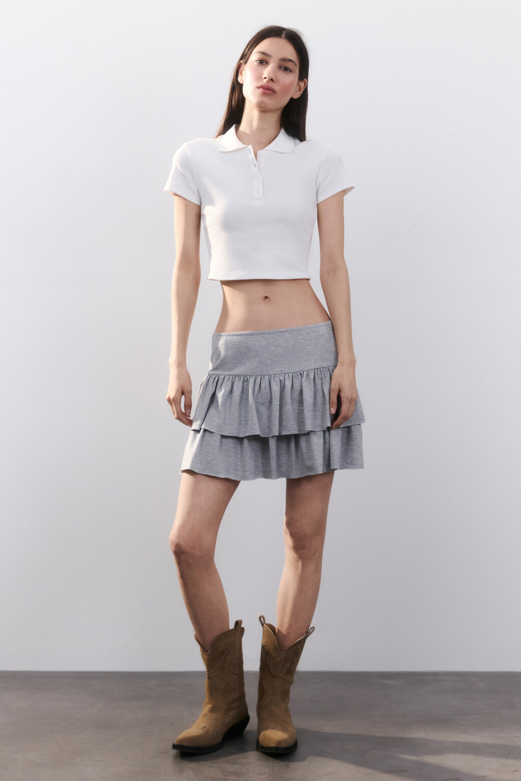 Джемпер-поло укороченный в рубчик - цвет белый - 4