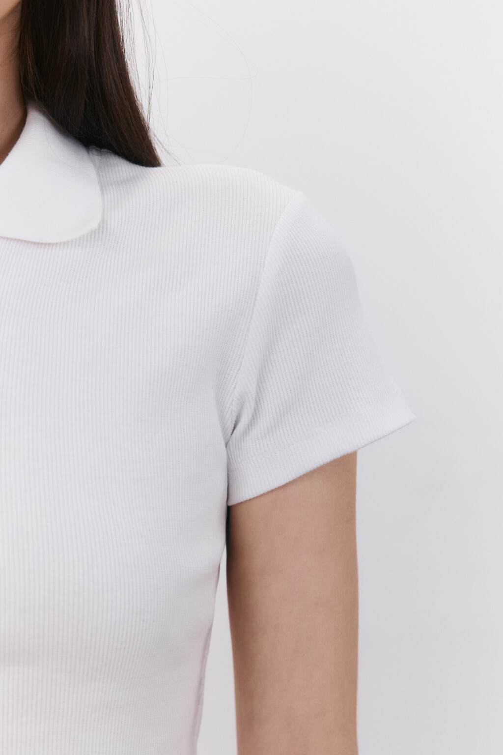 Джемпер-поло укороченный в рубчик - цвет белый - 6