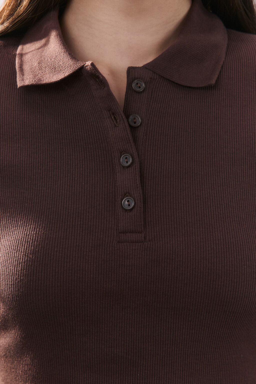 Джемпер-поло укороченный в рубчик - цвет коричневый - 5