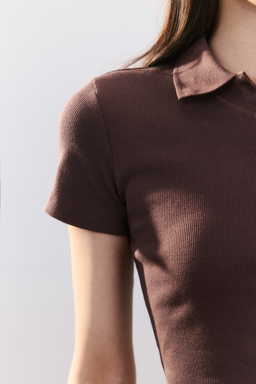 Джемпер-поло укороченный в рубчик - цвет коричневый - 6