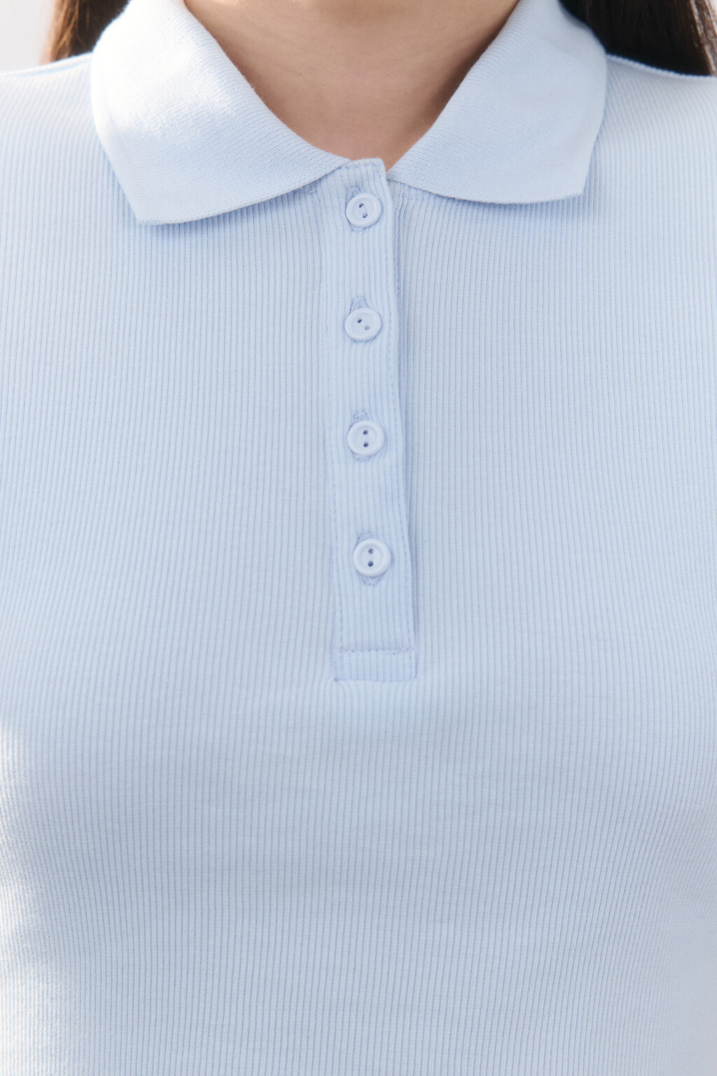 Джемпер-поло укороченный в рубчик - цвет голубой - 5