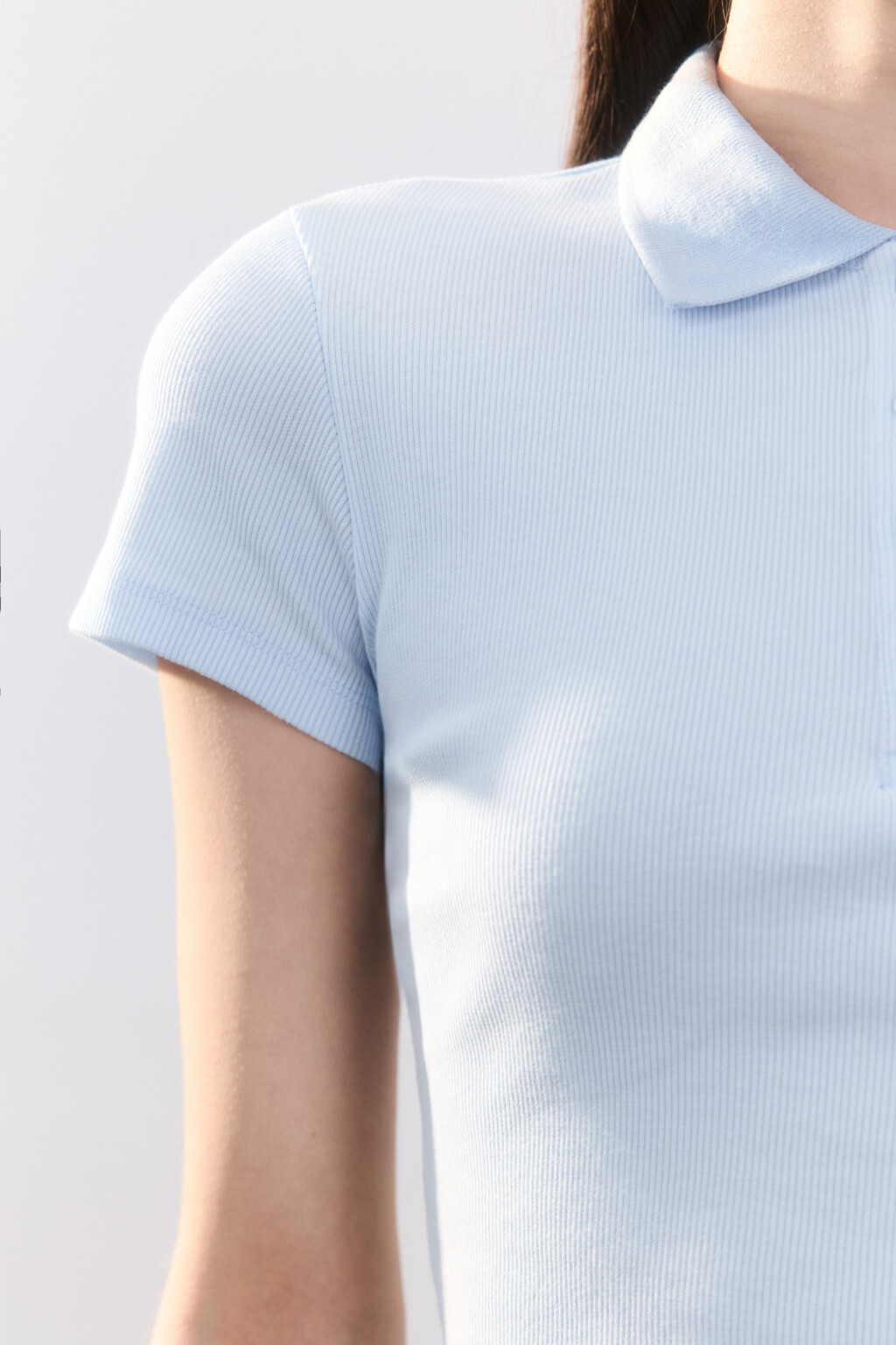 Джемпер-поло укороченный в рубчик - цвет голубой - 6