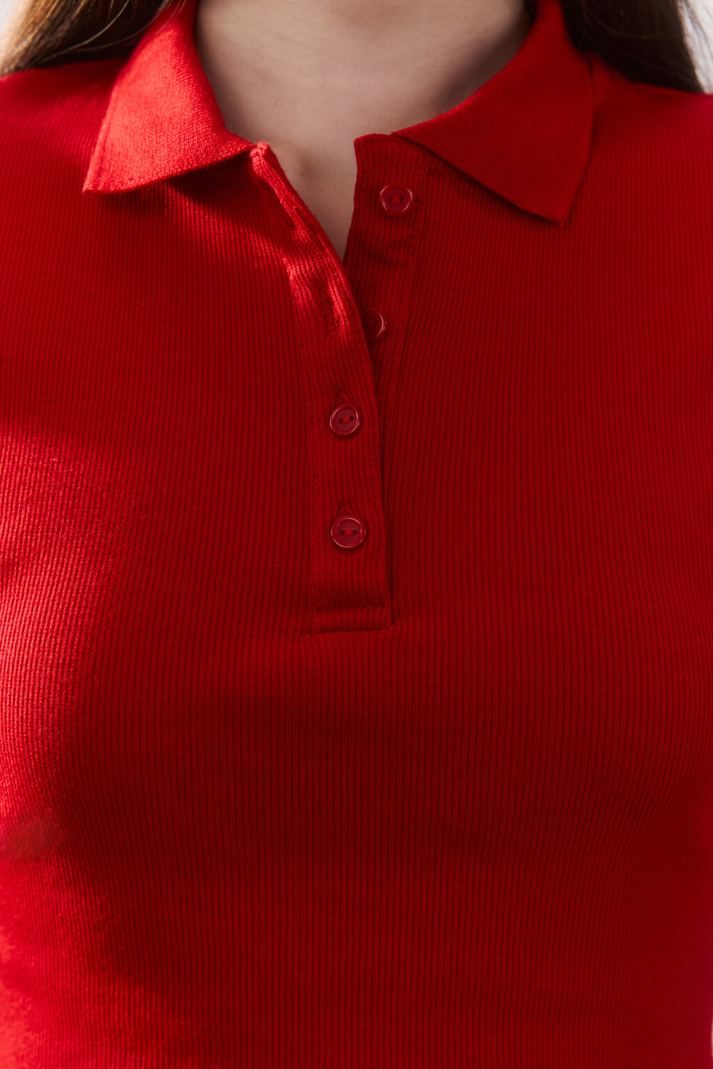 Джемпер-поло укороченный в рубчик - цвет красный - 5