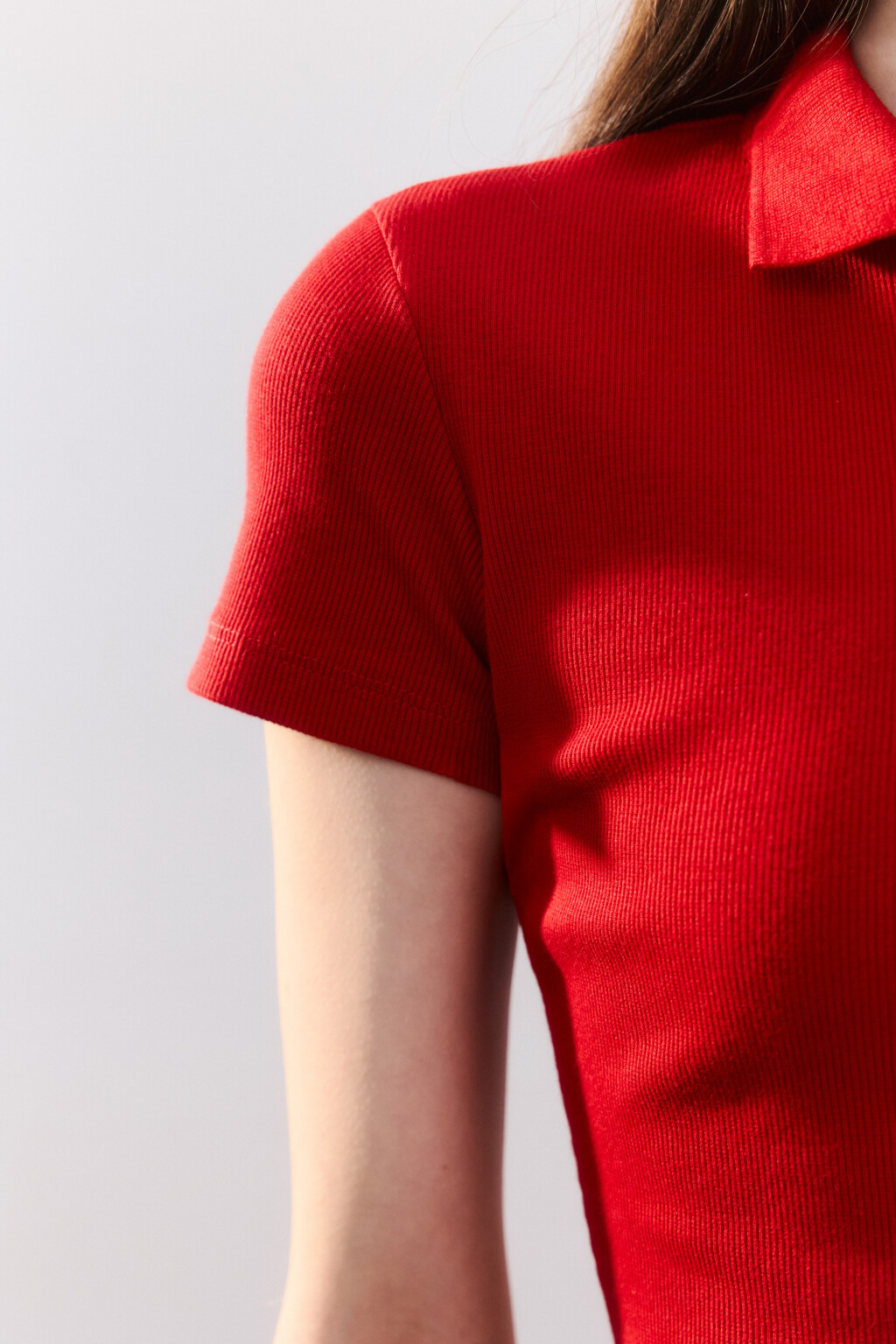 Джемпер-поло укороченный в рубчик - цвет красный - 6