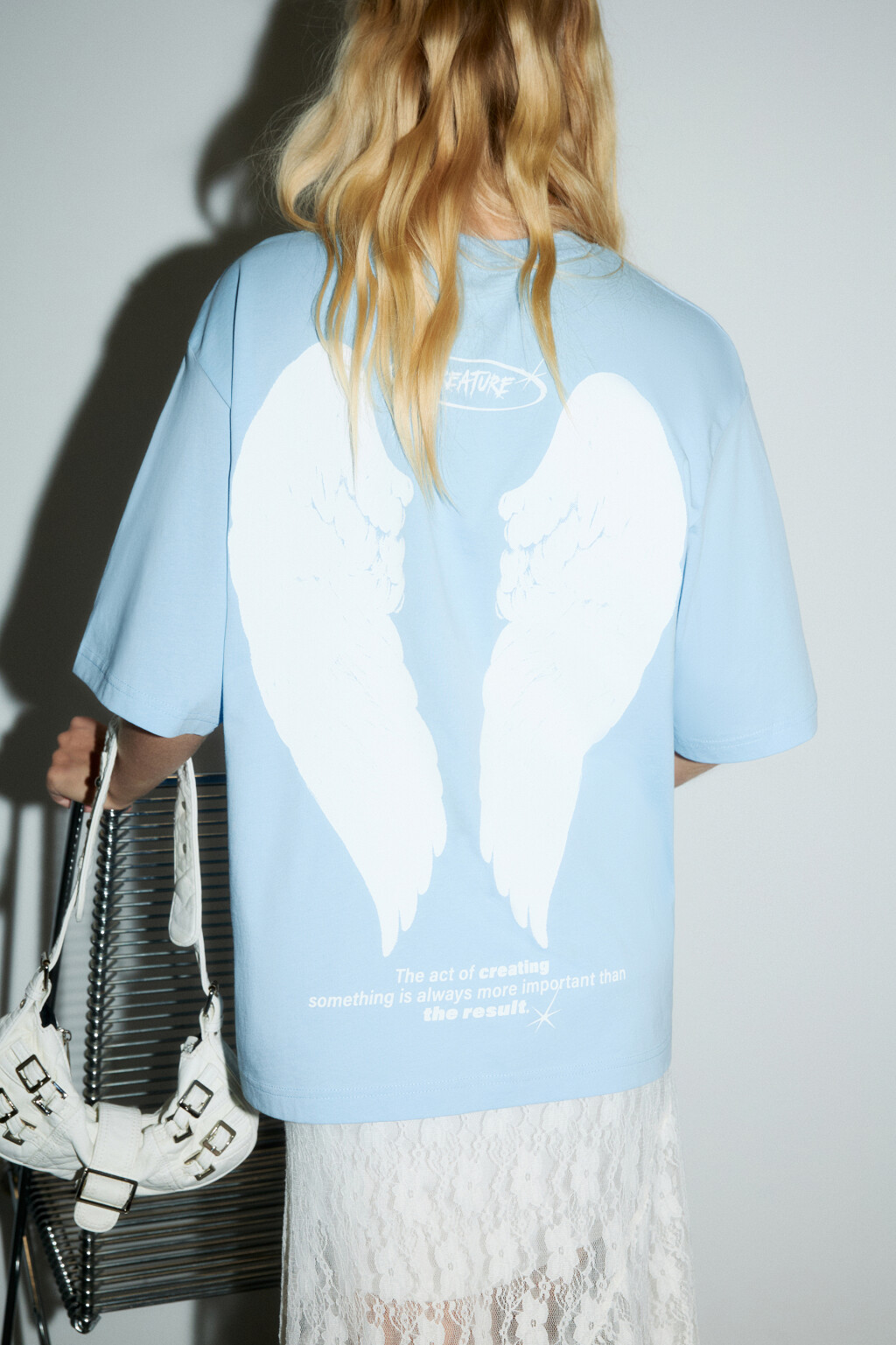 Футболка хлопковая с принтом - цвет голубой - 1