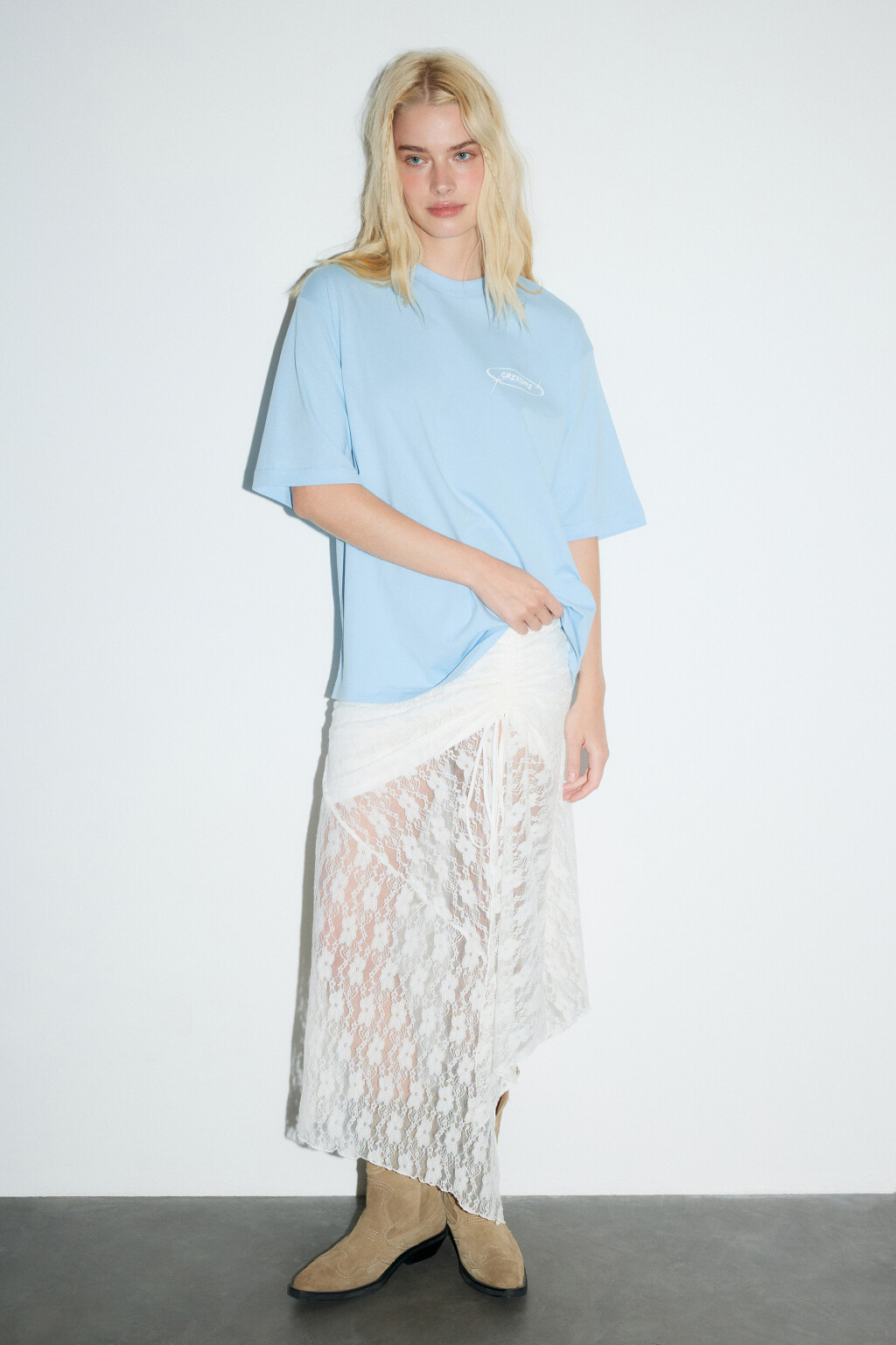 Футболка хлопковая с принтом - цвет голубой - 4