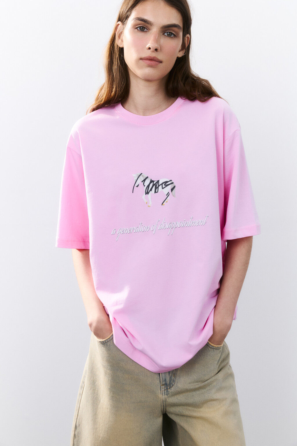 Футболка с принтом и надписью - цвет розовый - 1