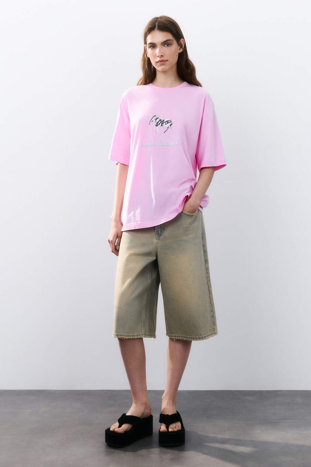 Футболка с принтом и надписью - цвет розовый - 4