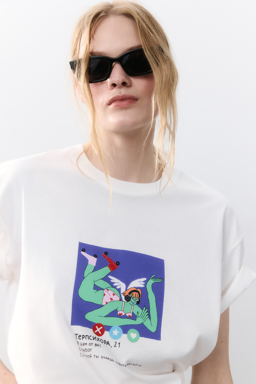 Футболка хлопковая с принтом - цвет белый - 1