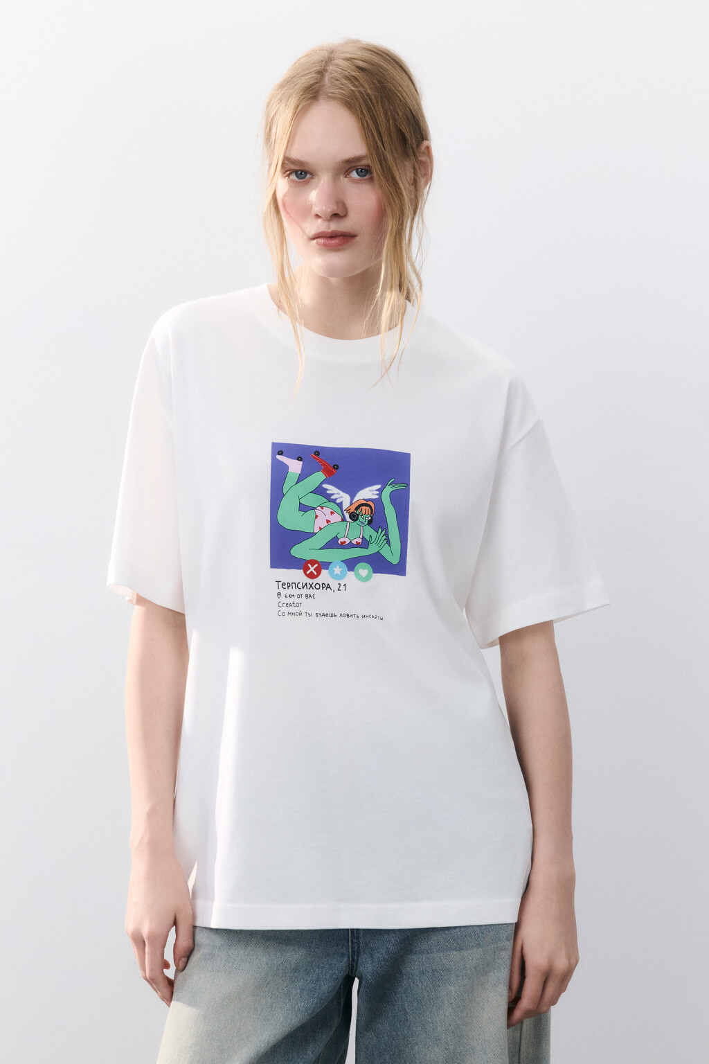 Футболка хлопковая с принтом - цвет белый - 2