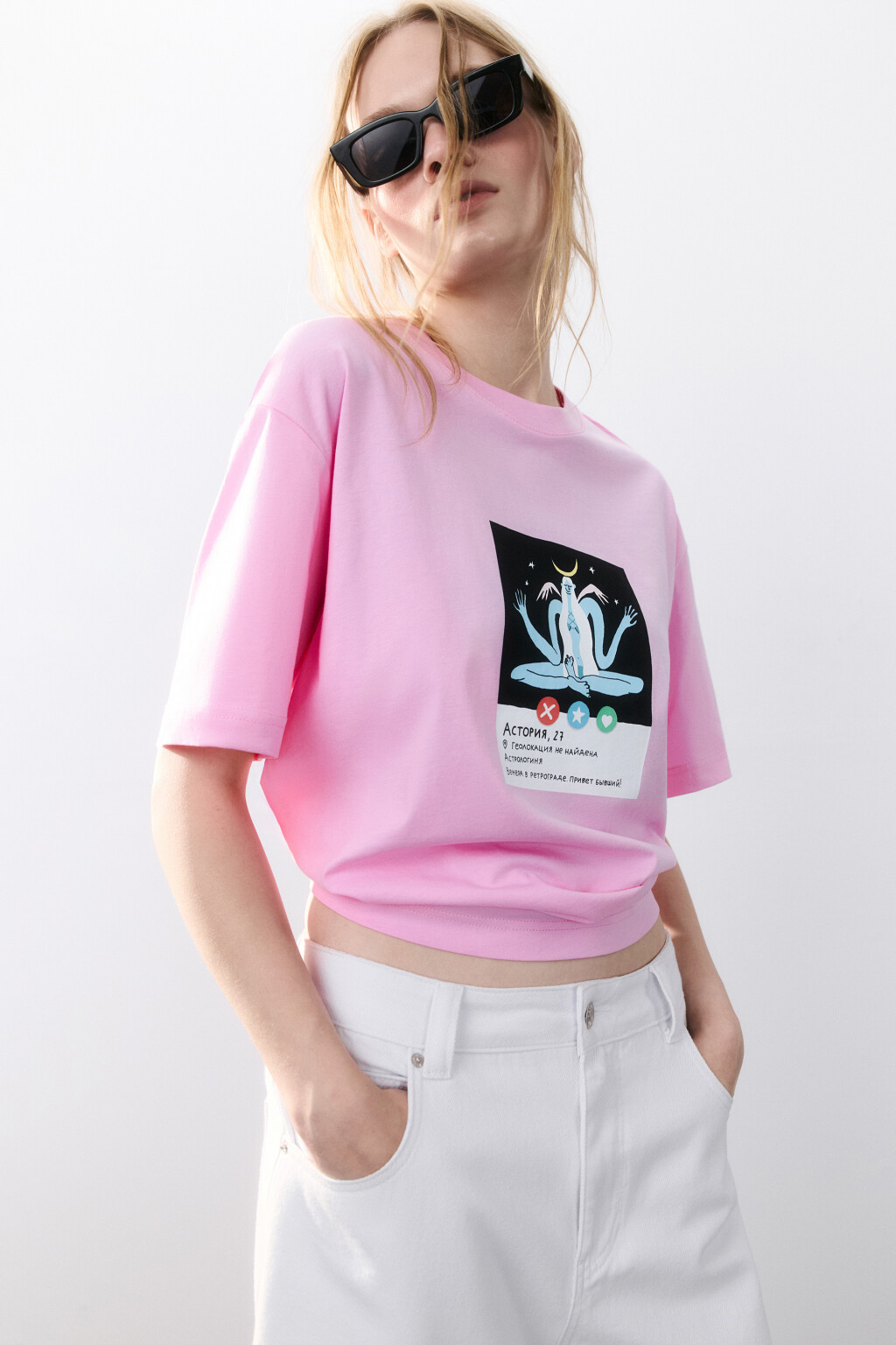 Футболка хлопковая с принтом - цвет розовый - 1