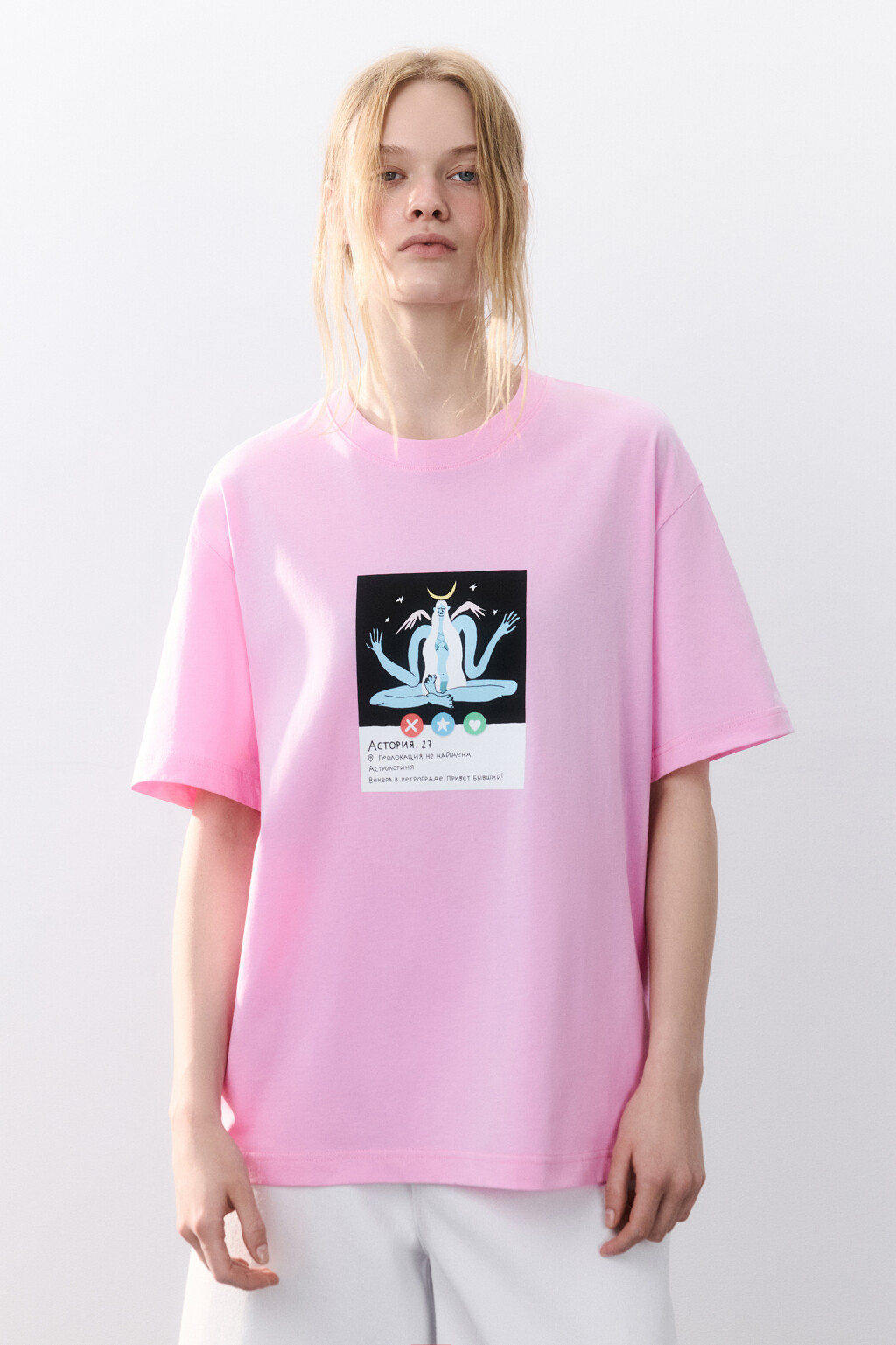 Футболка хлопковая с принтом - цвет розовый - 2