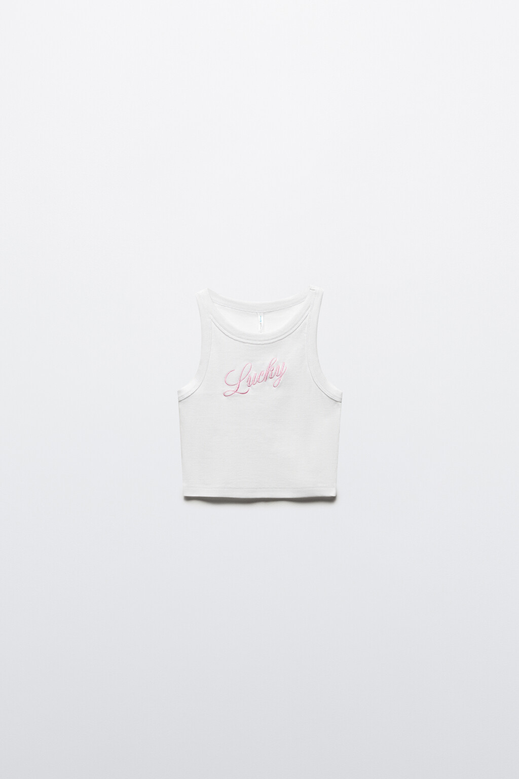 Майка в рубчик укороченная с надписью - цвет белый - 3