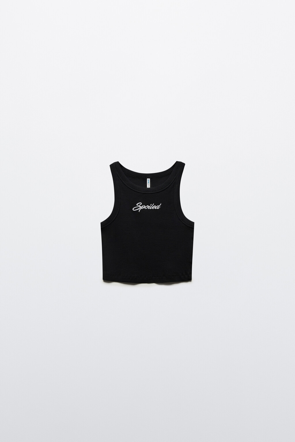 Майка в рубчик укороченная с надписью - цвет черный - 3