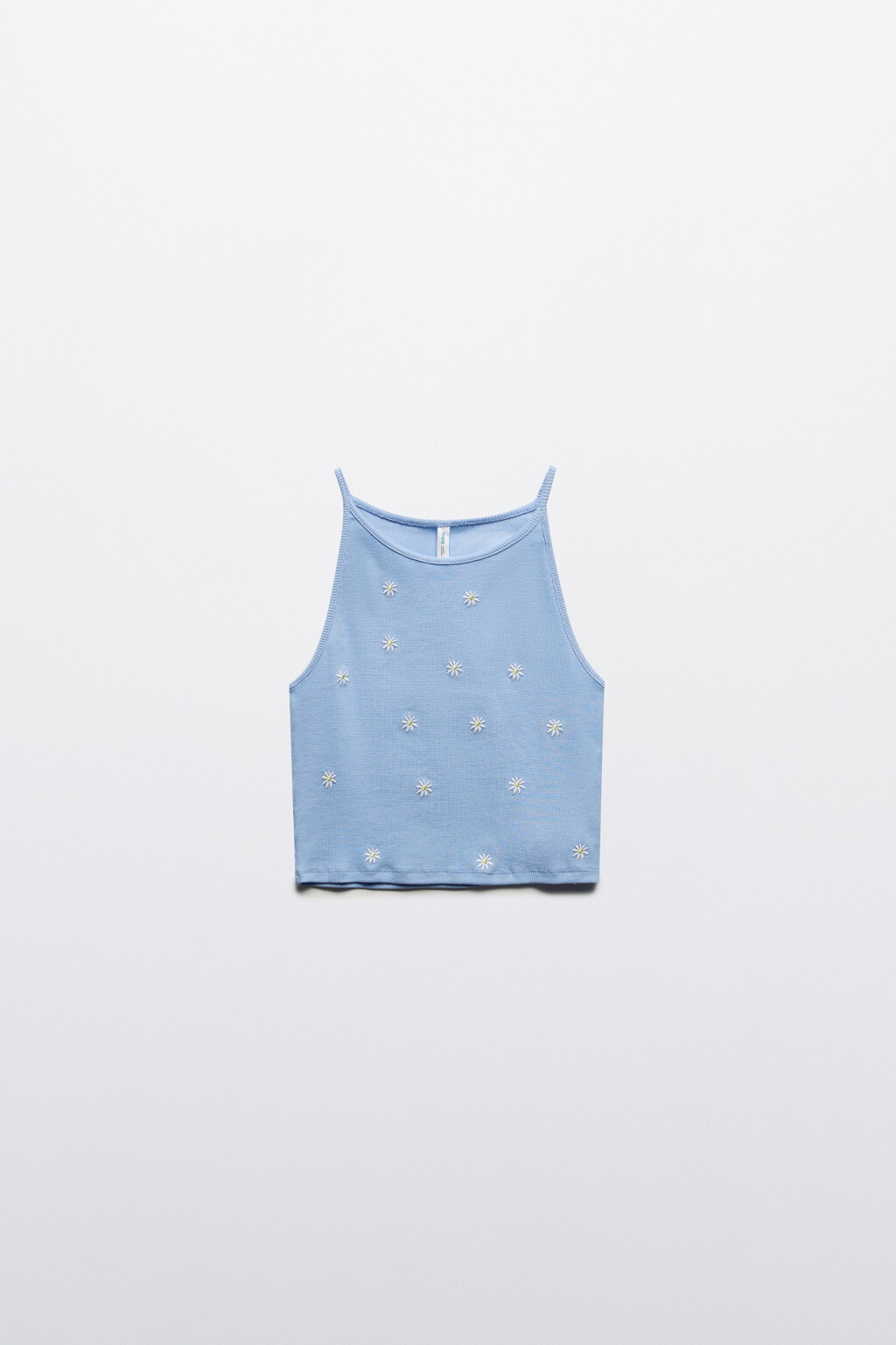 Майка-топ в рубчик с декором - цвет голубой - 7