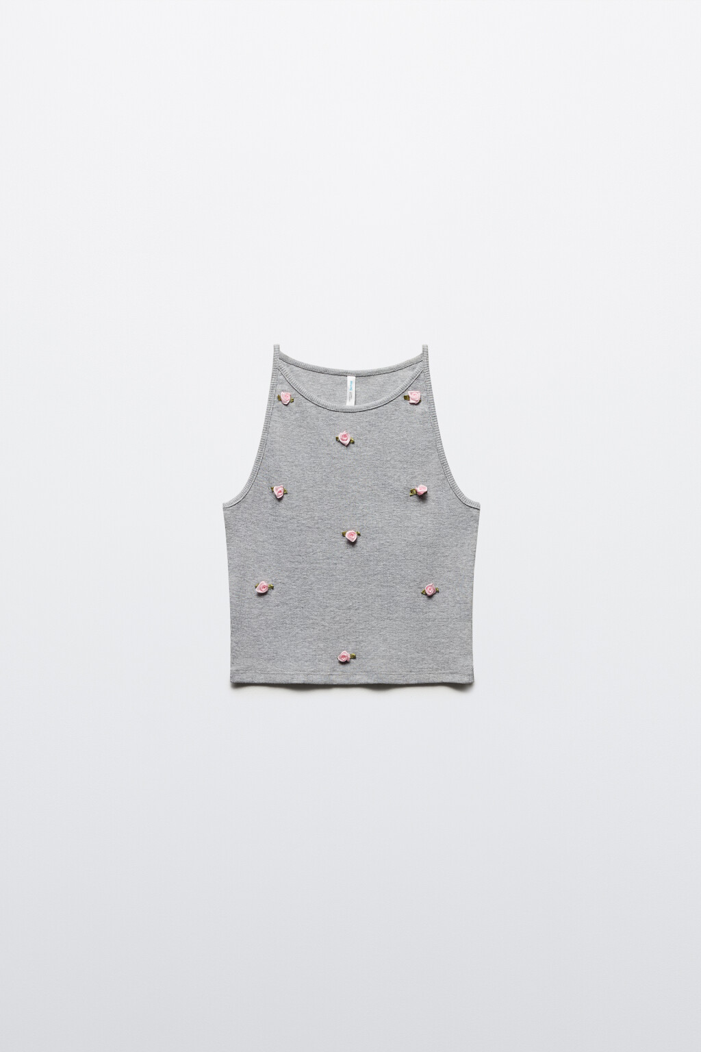 Майка-топ в рубчик с декором из цветов - цвет серый - 7