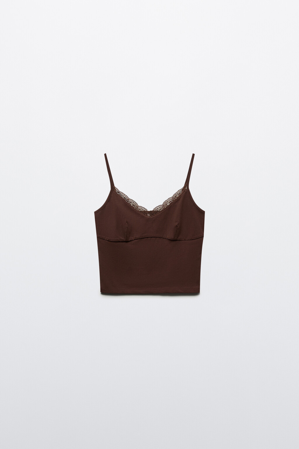 Топ-майка на тонких бретелях с кружевом - цвет коричневый - 7