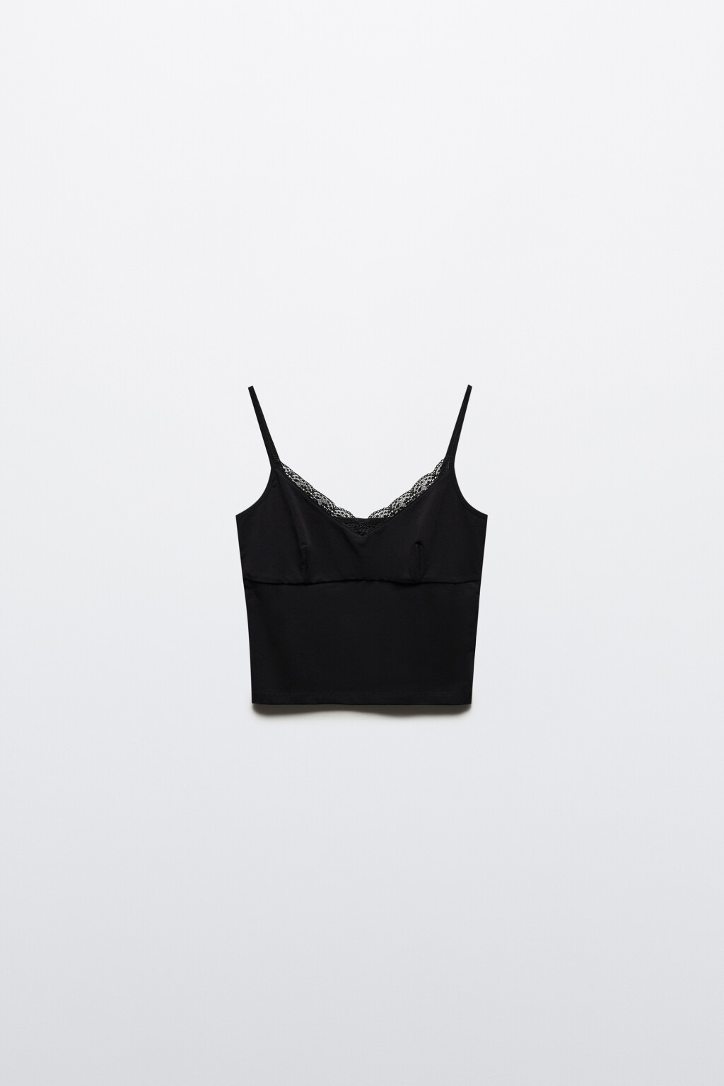 Топ-майка на тонких бретелях с кружевом - цвет черный - 7