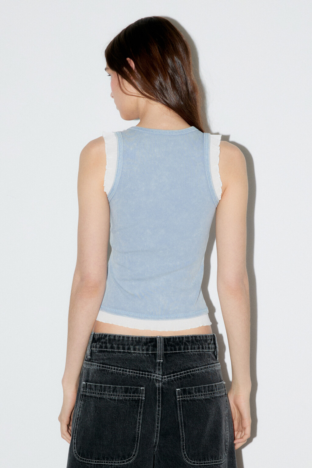 Майка хлопковая двуслойная в рубчик - цвет голубой - 3