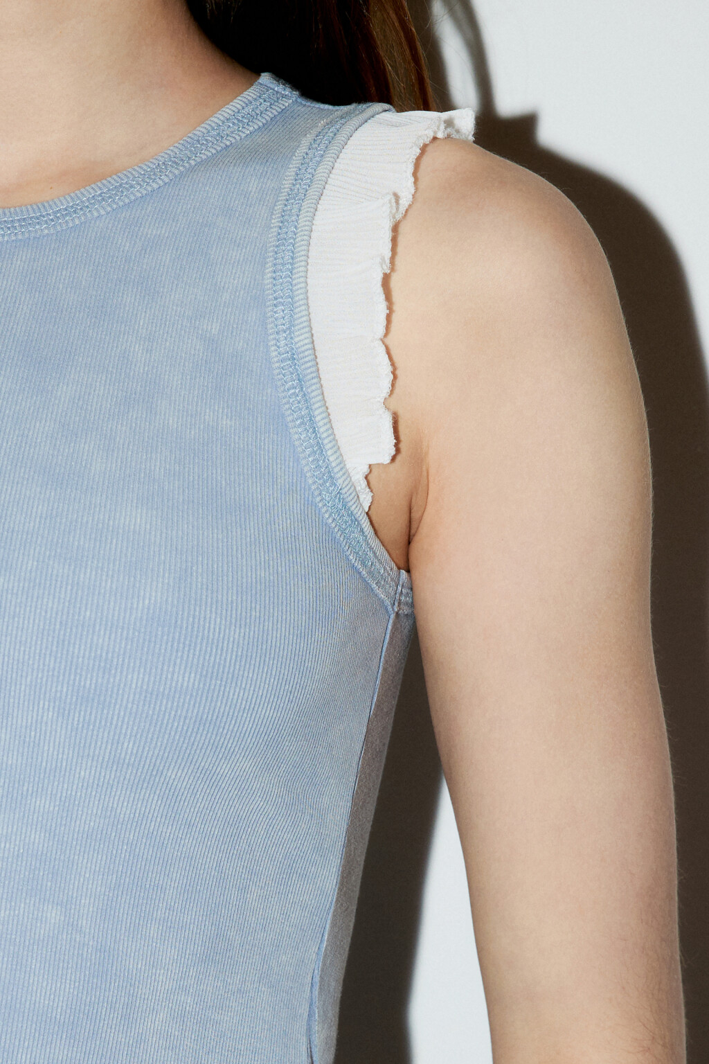 Майка хлопковая двуслойная в рубчик - цвет голубой - 6