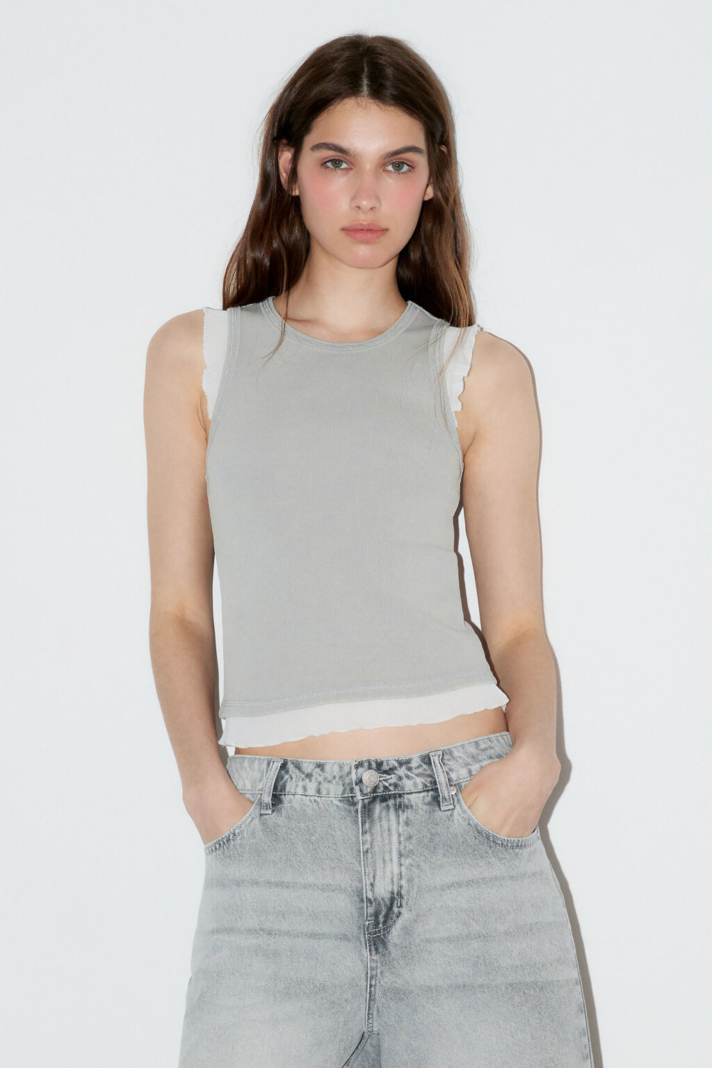 Майка хлопковая двуслойная в рубчик - цвет бежевый - 3