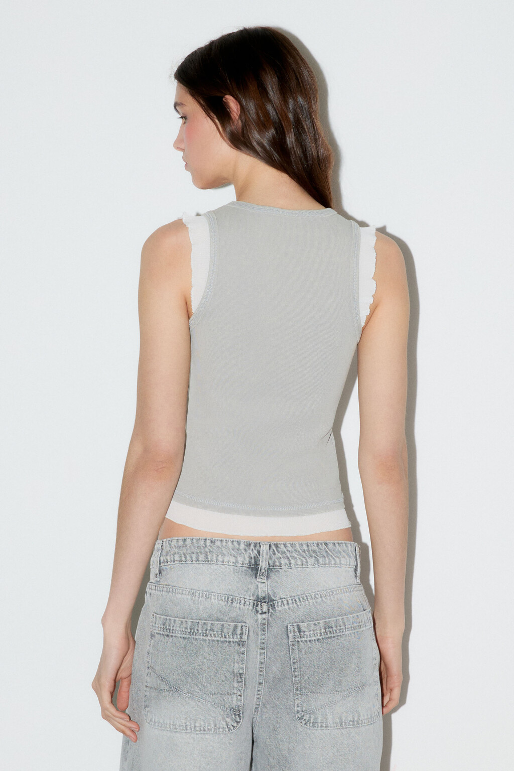 Майка хлопковая двуслойная в рубчик - цвет бежевый - 4