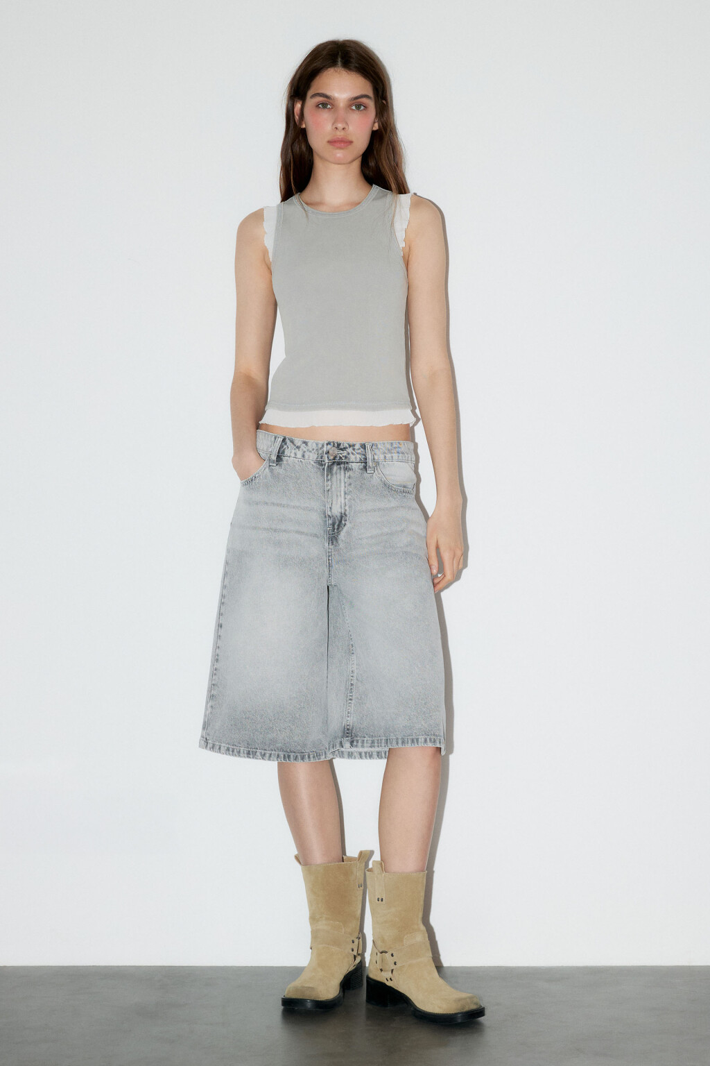 Майка хлопковая двуслойная в рубчик - цвет бежевый - 5