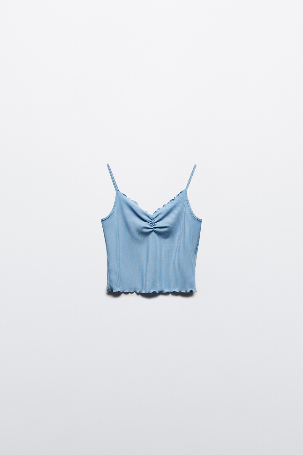 Майка-топ в рубчик со сборкой на груди - цвет голубой - 8