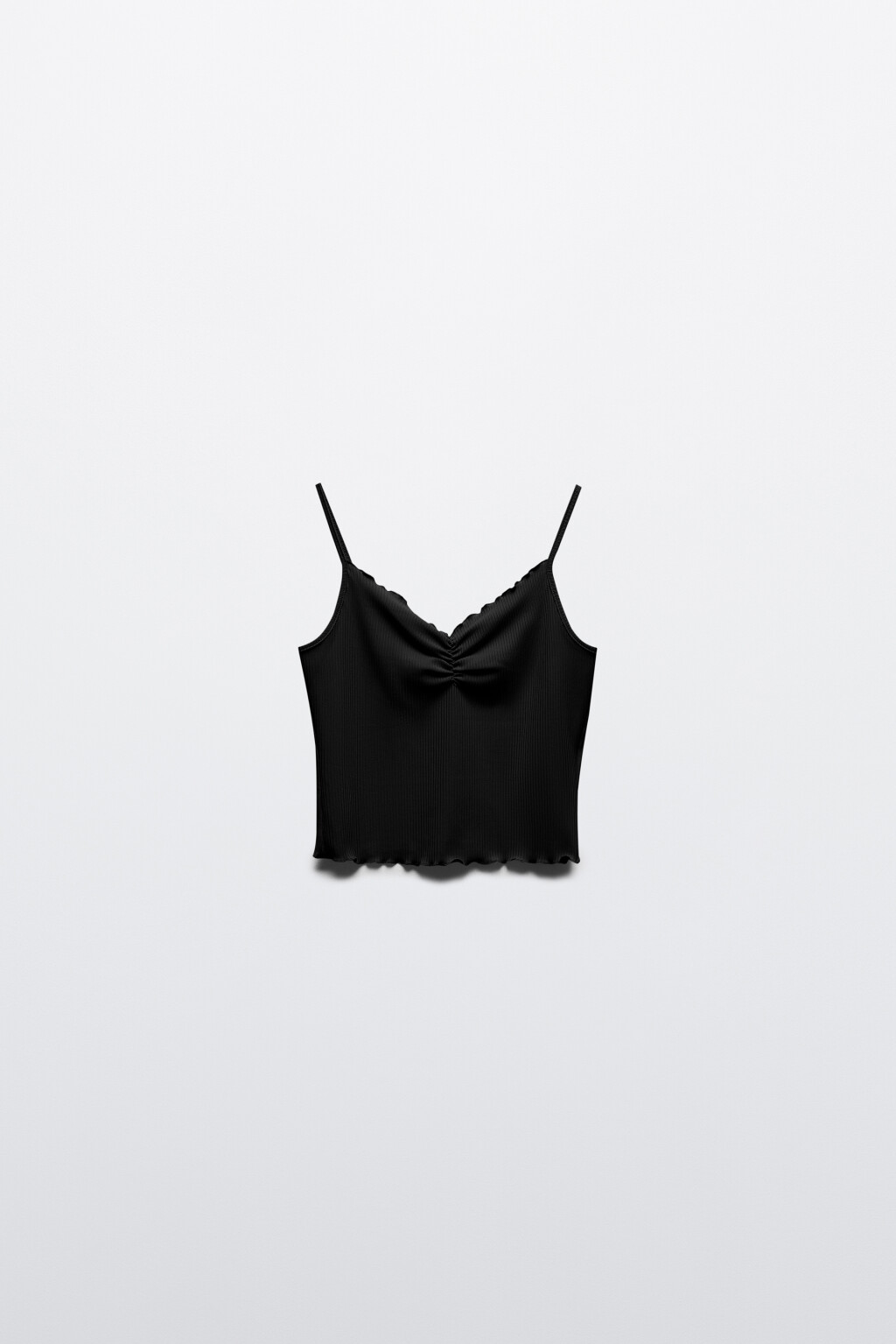 Майка-топ в рубчик со сборкой на груди - цвет черный - 7