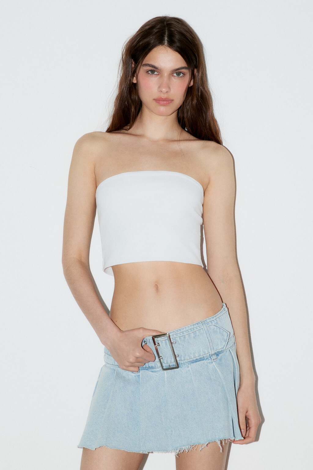 Топ-бандо хлопковый укороченный - цвет белый - 2