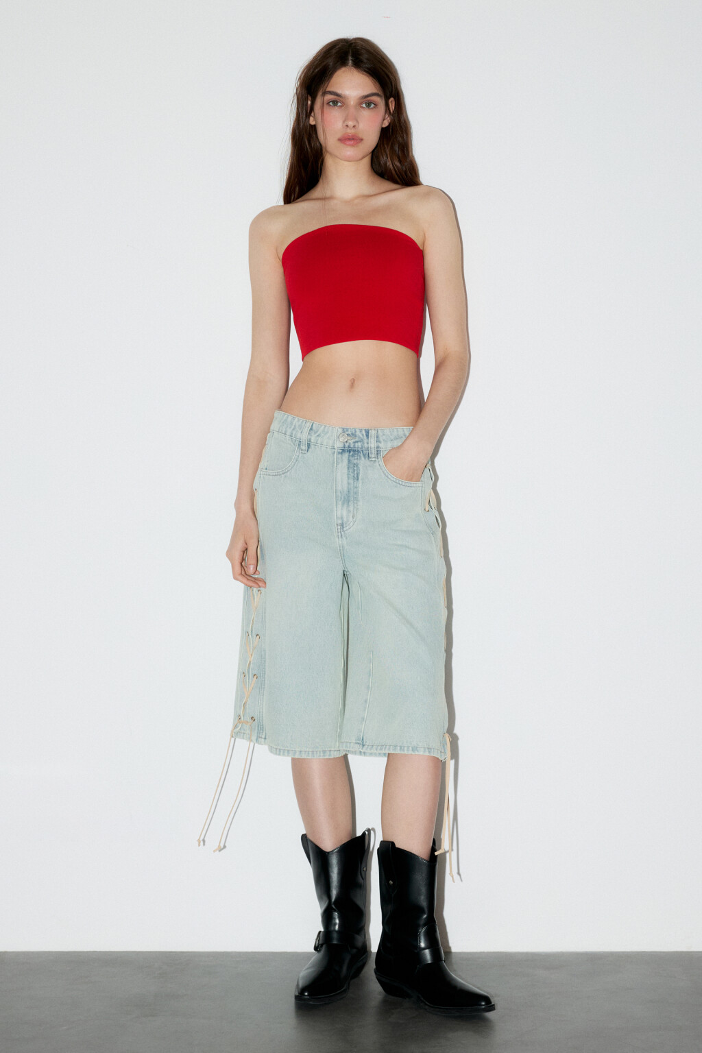 Топ-бандо хлопковый укороченный - цвет красный - 4