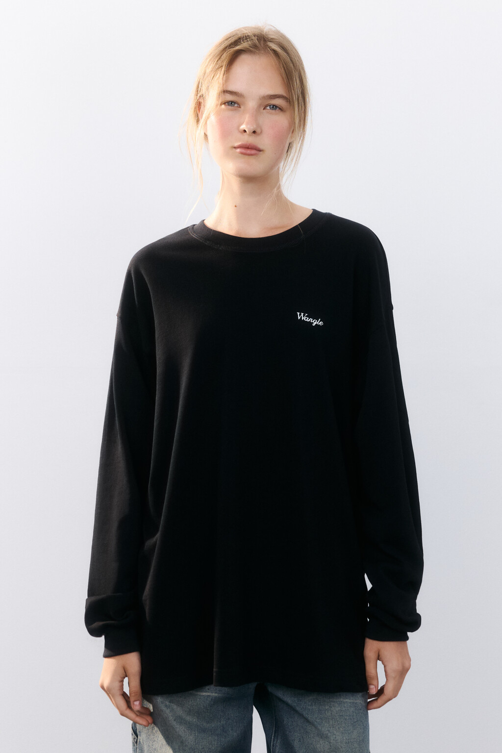 Лонгслив хлопковый с вышивкой - цвет черный - 2