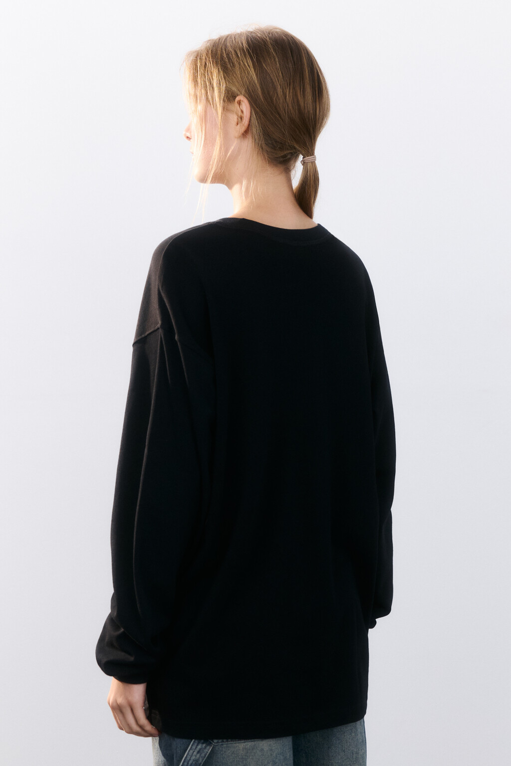 Лонгслив хлопковый с вышивкой - цвет черный - 3