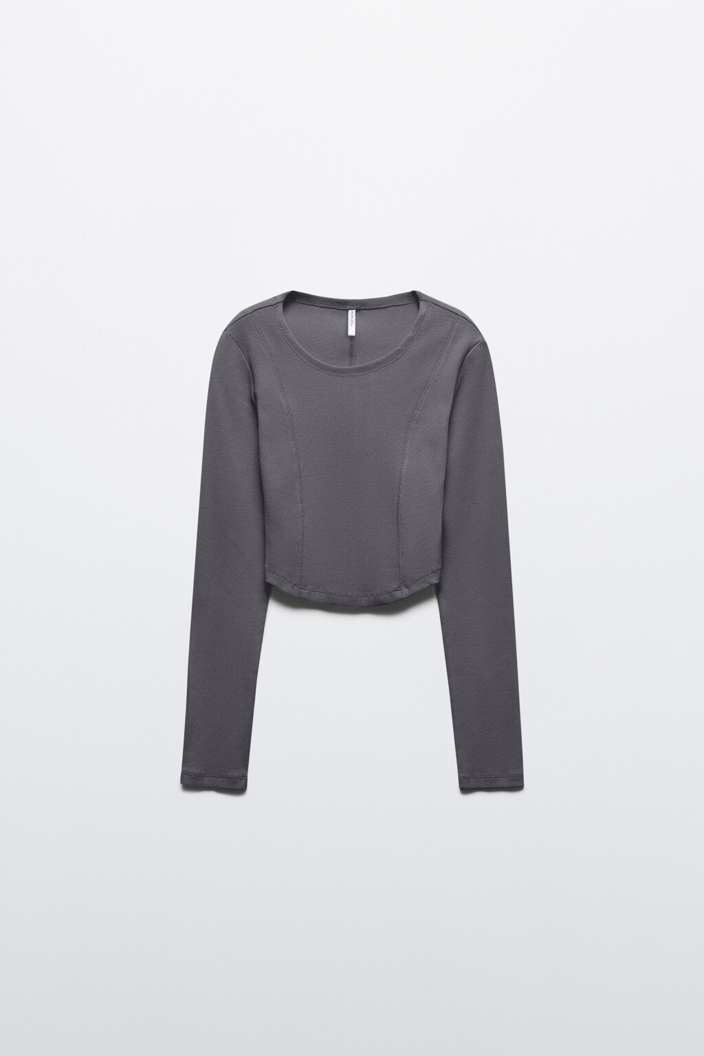 Лонгслив укороченный в рубчик - цвет серый - 7