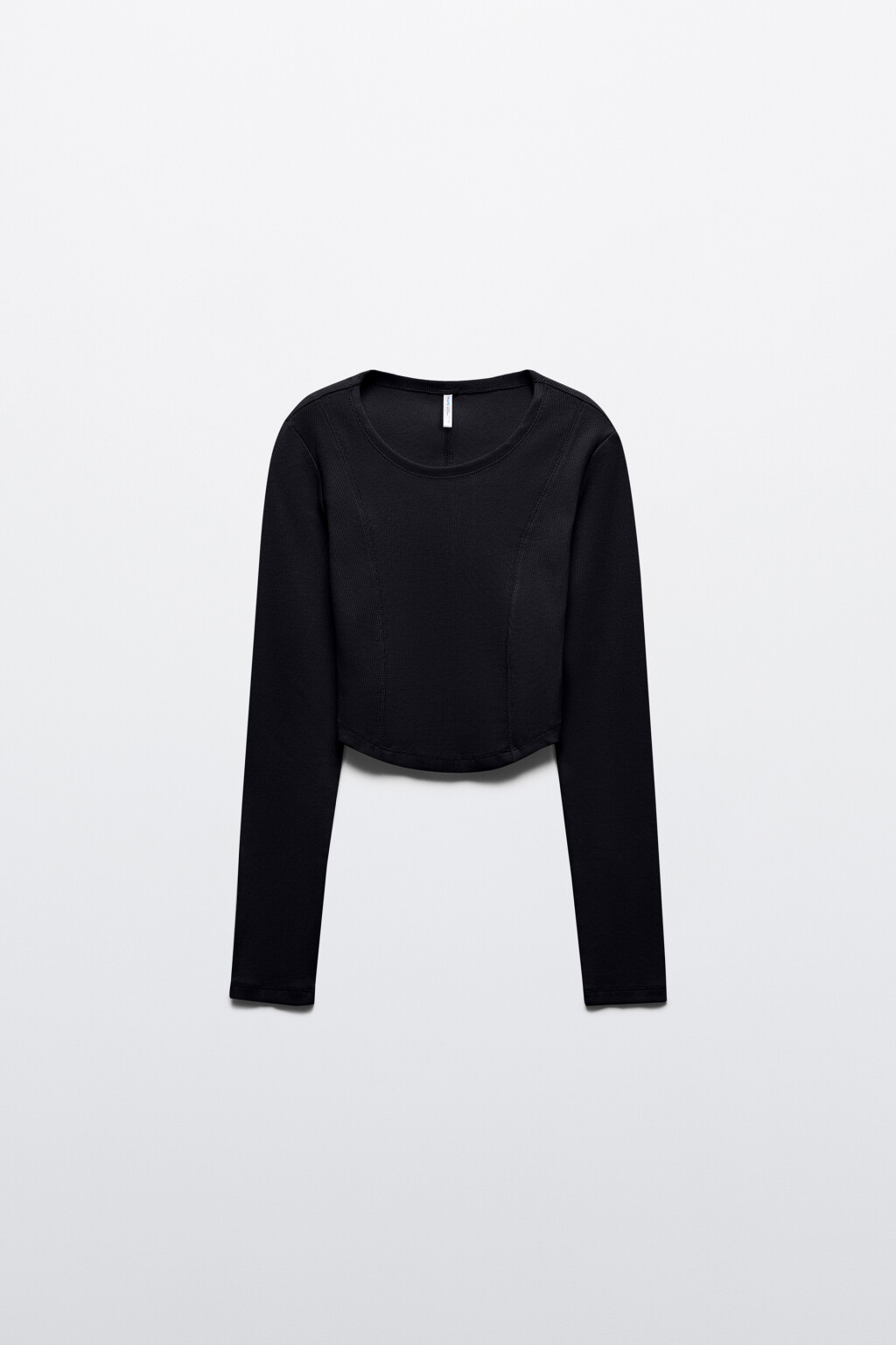 Лонгслив укороченный в рубчик - цвет черный - 7