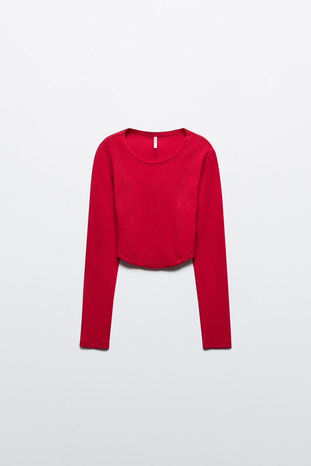 Лонгслив укороченный в рубчик - цвет красный - 7
