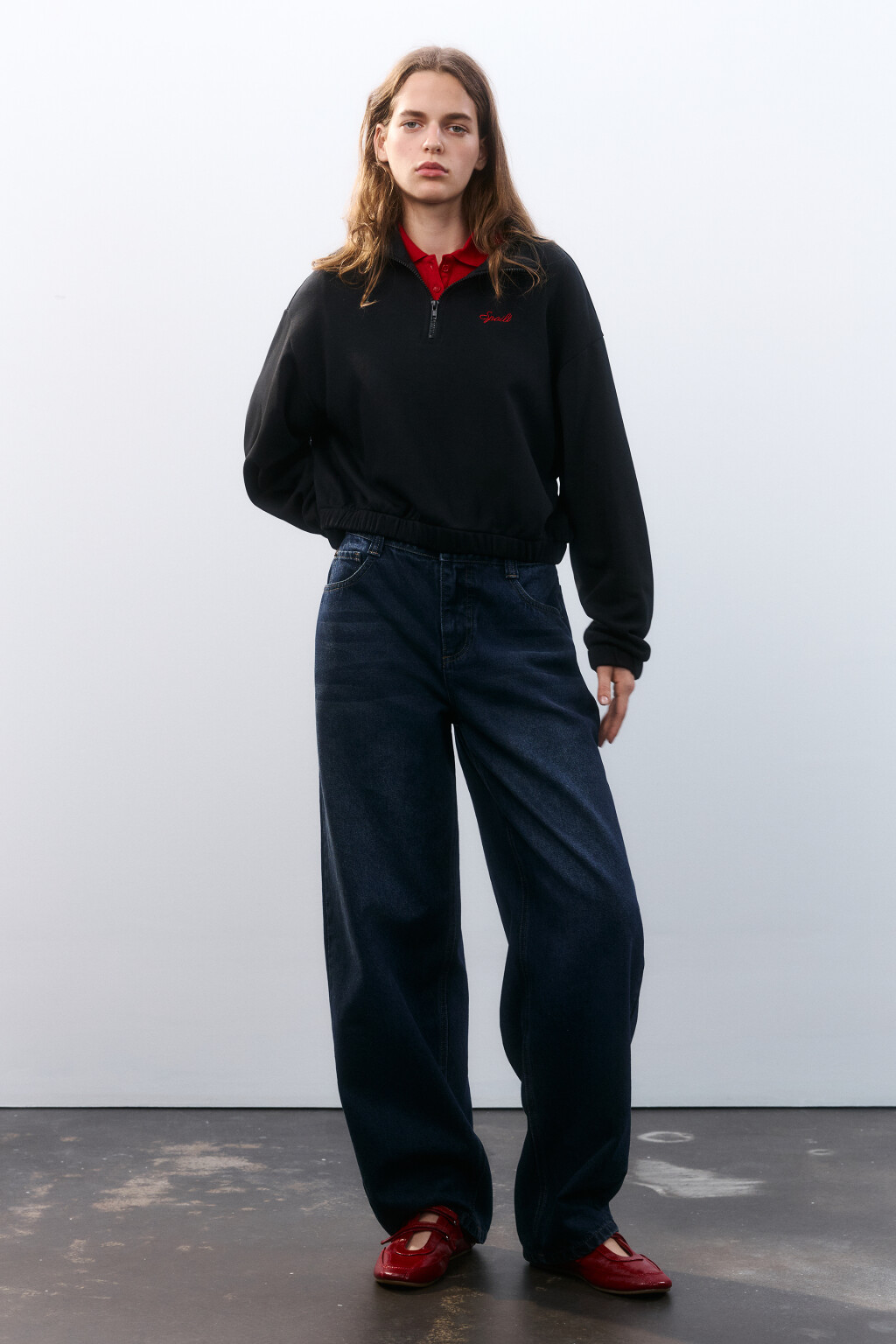 Толстовка полузамок с вышивкой - цвет черный - 4