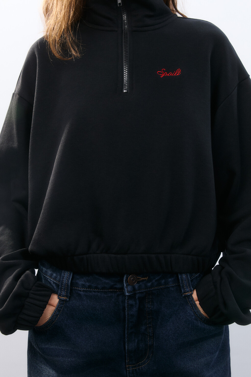 Толстовка полузамок с вышивкой - цвет черный - 5