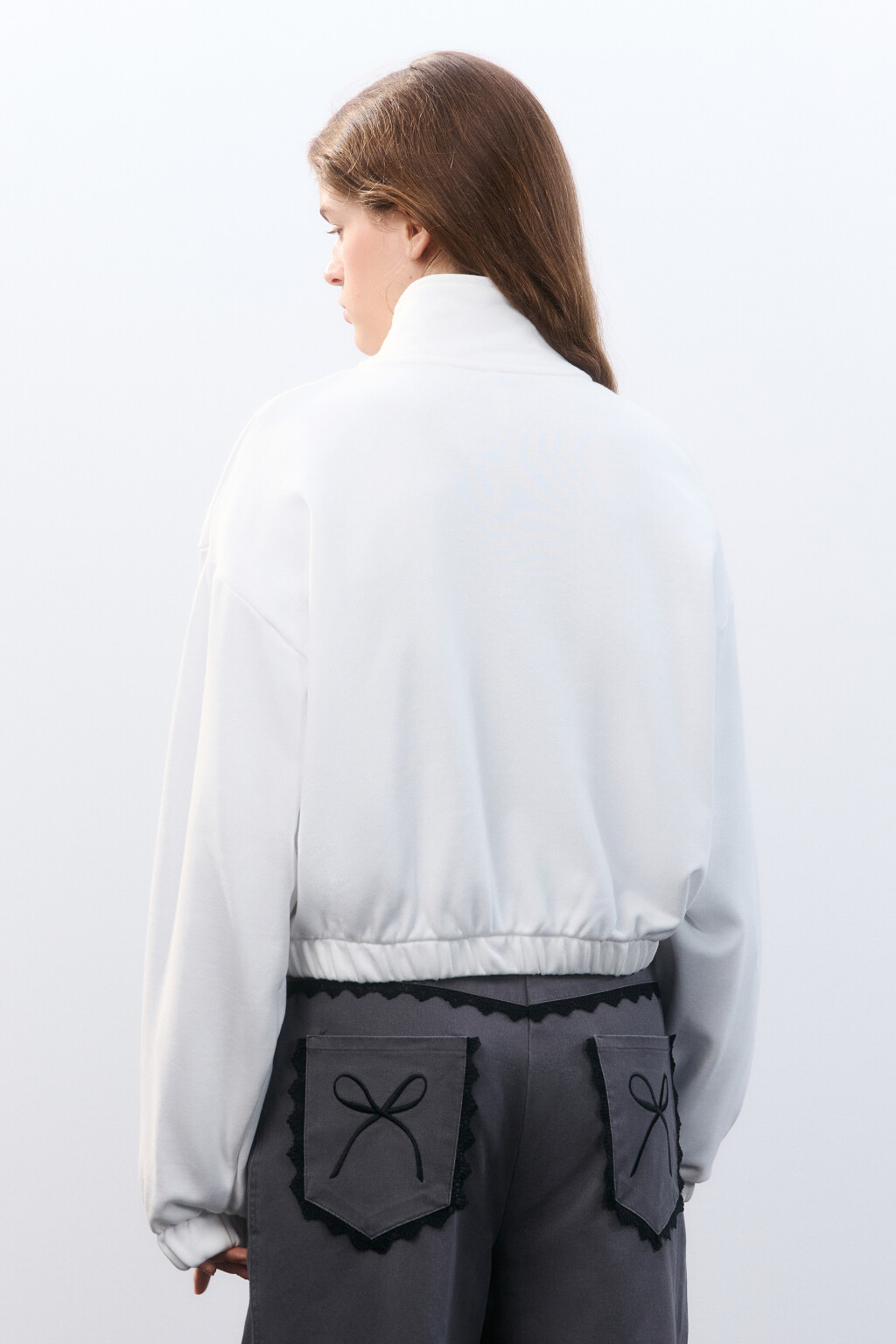 Толстовка half zip с вышивкой - цвет белый - 3